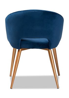 Vianne Glam and Luxe Navy Blue Velvet Fabric Upholstered Gold Finished Metal Dining Chair