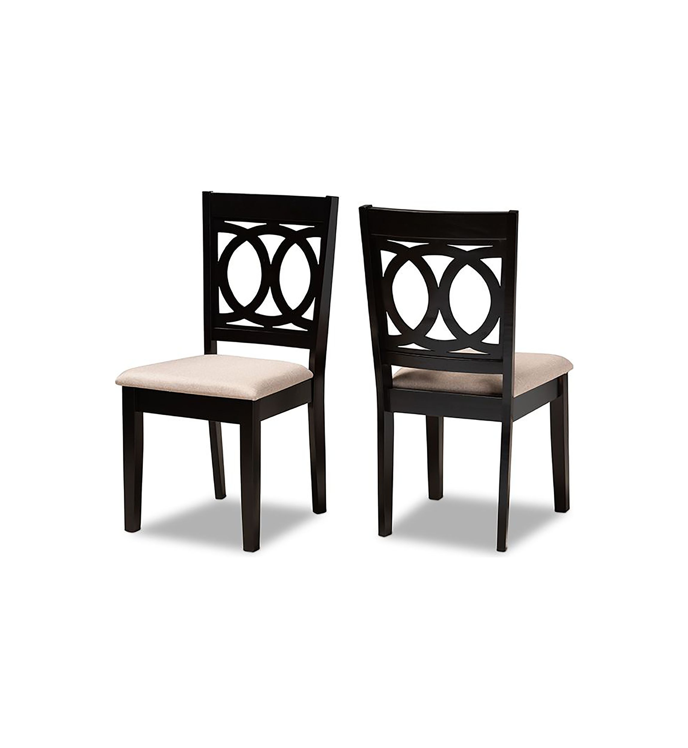 Lenoir Modern and Contemporary Sand Fabric Upholstered Espresso Brown Finished Wood 2-Piece Dining Chair Set