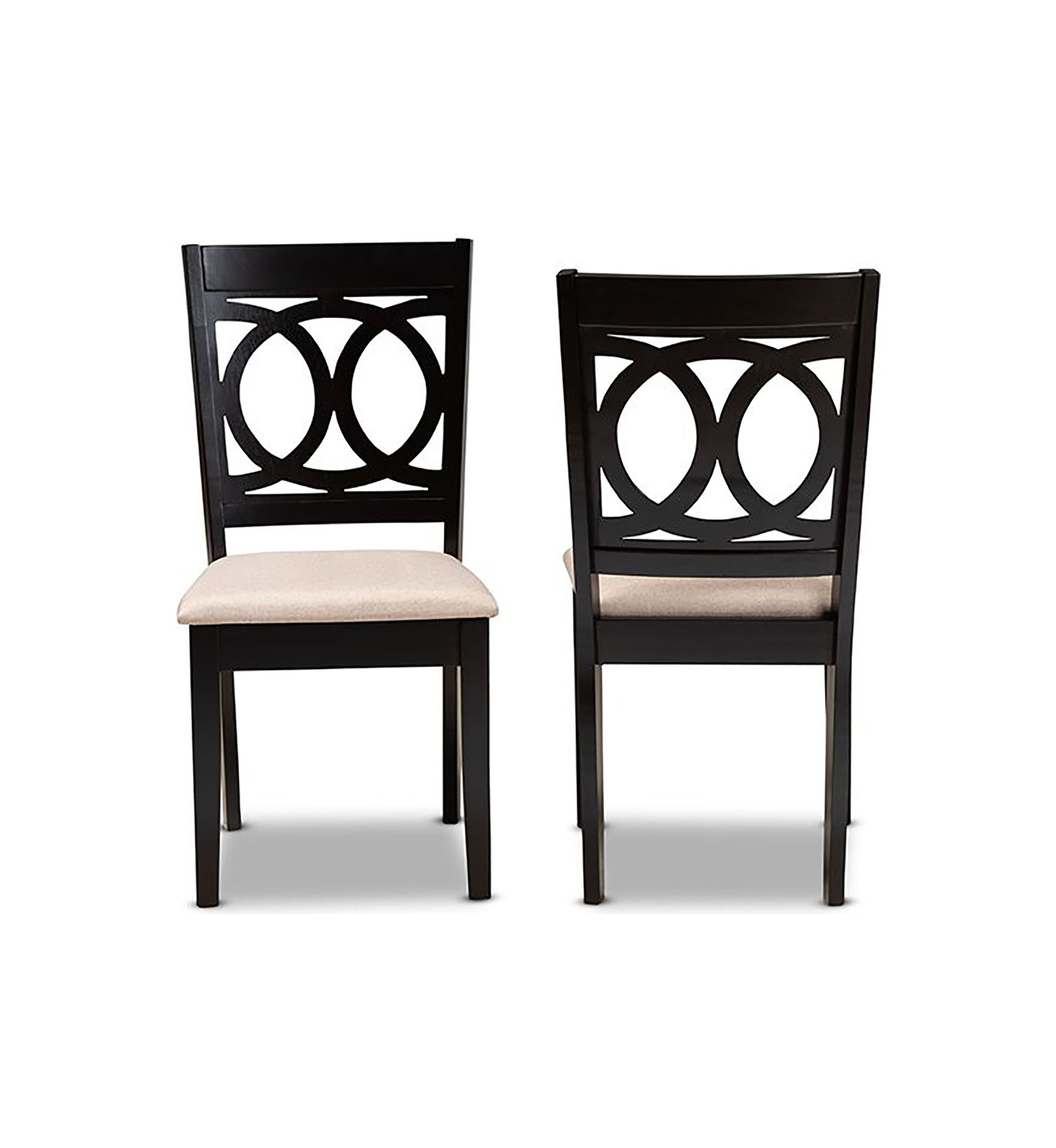 Lenoir Modern and Contemporary Sand Fabric Upholstered Espresso Brown Finished Wood 2-Piece Dining Chair Set