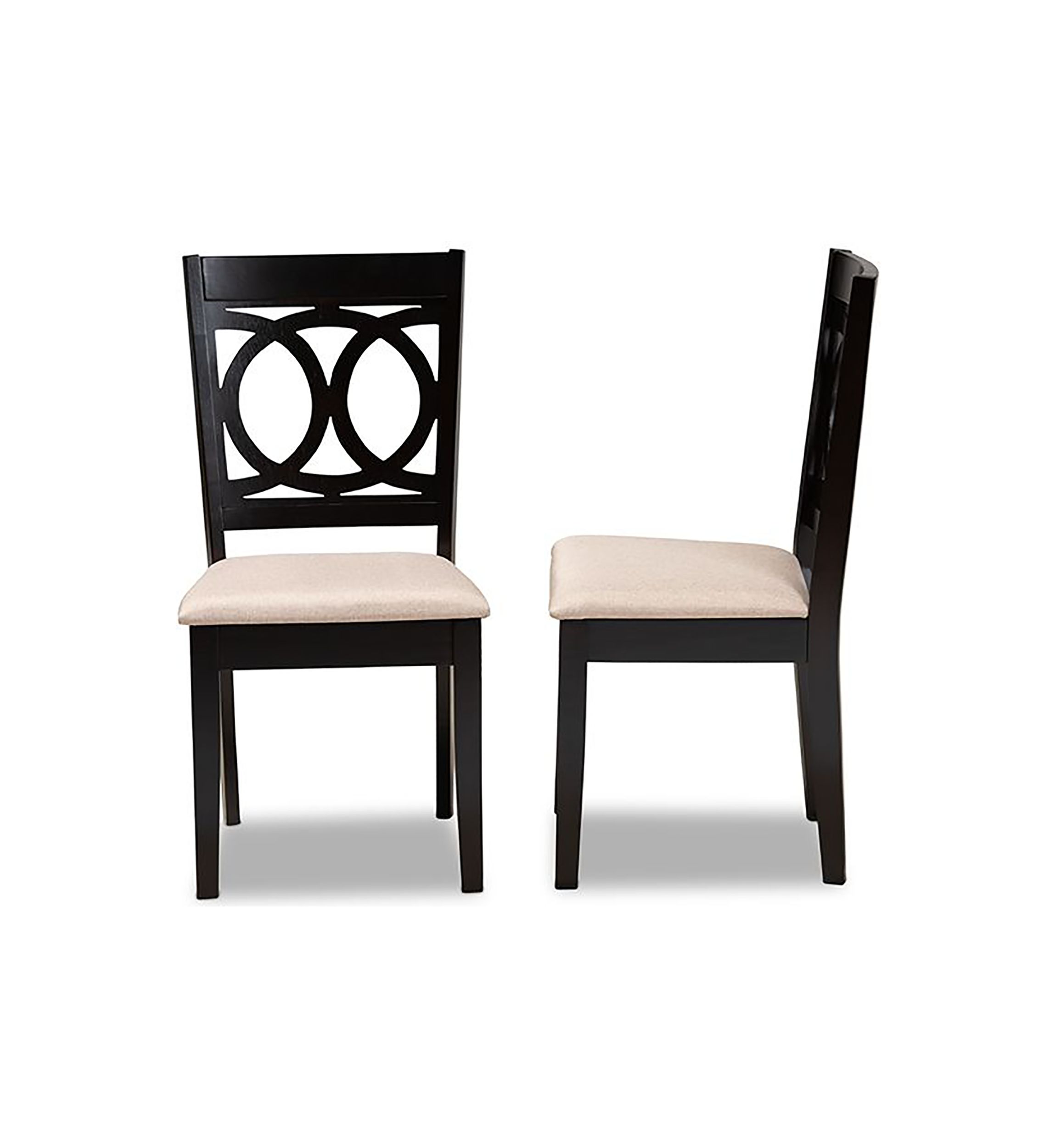 Lenoir Modern and Contemporary Sand Fabric Upholstered Espresso Brown Finished Wood 2-Piece Dining Chair Set