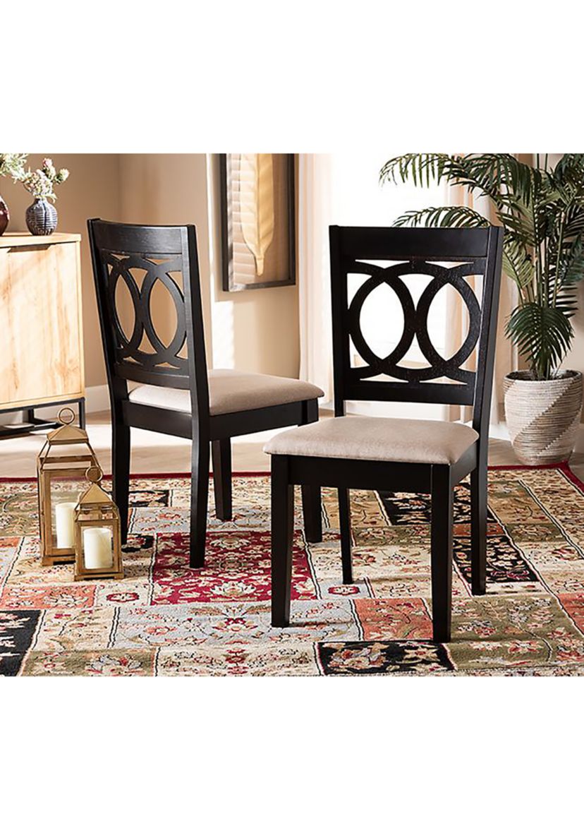 Lenoir Modern and Contemporary Sand Fabric Upholstered Espresso Brown Finished Wood 2-Piece Dining Chair Set