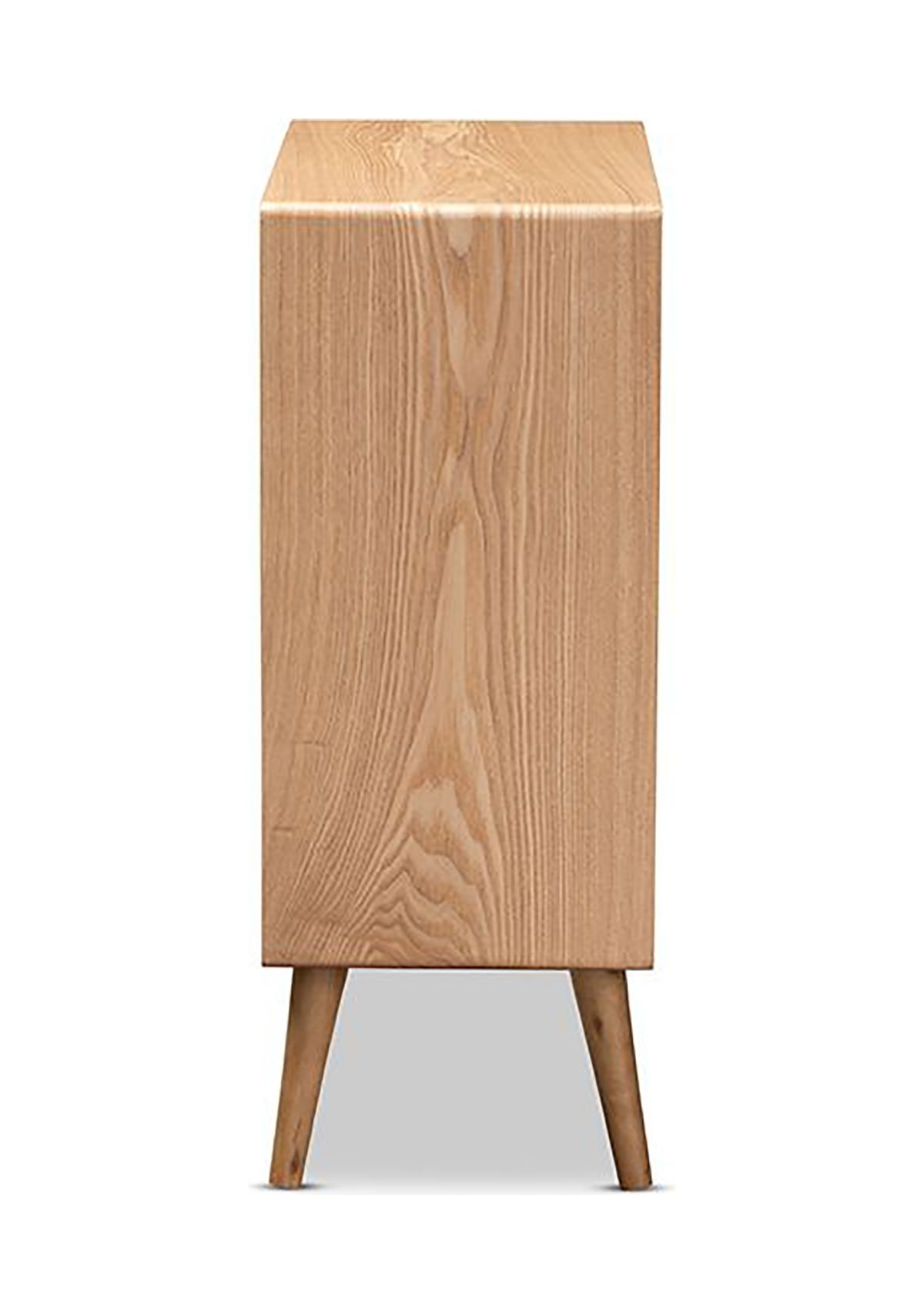 Alina Mid-Century Modern Medium Oak Finished Wood and Rattan 4-Drawer Accent Storage Cabinet