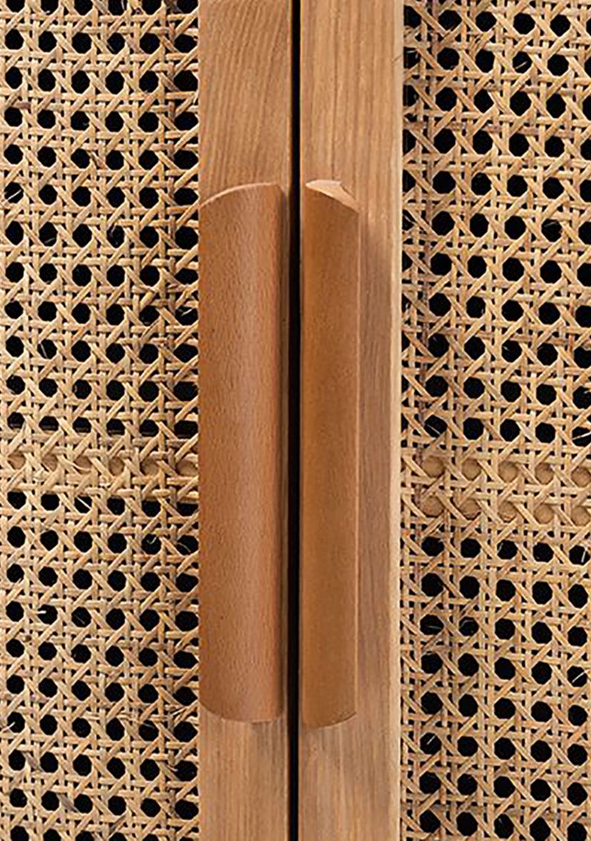 Alina Mid-Century Modern Medium Oak Finished Wood and Rattan 2-Door Accent Storage Cabinet
