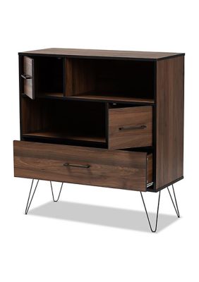 Charis Modern and Transitional Two-Tone Walnut Brown and Black Finished Wood 1-Drawer Bookcase