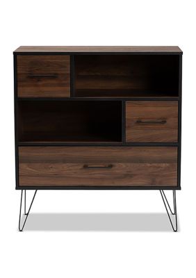 Charis Modern and Transitional Two-Tone Walnut Brown and Black Finished Wood 1-Drawer Bookcase