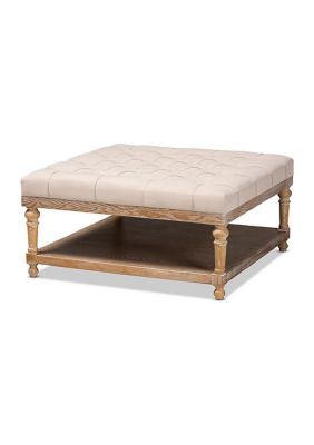 Kelly Modern and Rustic Beige Linen Fabric Upholstered and Greywashed Wood Cocktail Ottoman