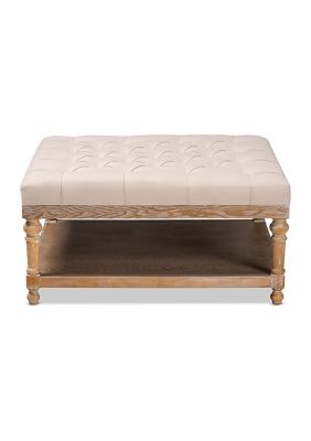Kelly Modern and Rustic Beige Linen Fabric Upholstered and Greywashed Wood Cocktail Ottoman