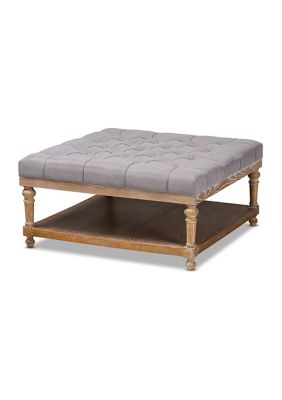 Baxton Studio Kelly Modern And Rustic Grey Linen Fabric Upholstered And Greywashed Wood Cocktail Ottoman