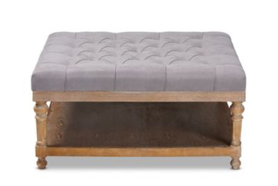 Kelly Modern and Rustic Grey Linen Fabric Upholstered and Greywashed Wood Cocktail Ottoman