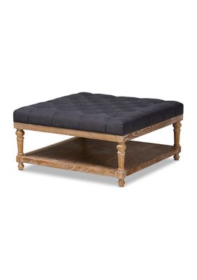 Kelly Modern and Rustic Charcoal Linen Fabric Upholstered and Greywashed Wood Cocktail Ottoman