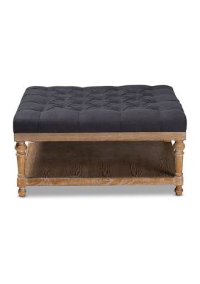 Kelly Modern and Rustic Charcoal Linen Fabric Upholstered and Greywashed Wood Cocktail Ottoman