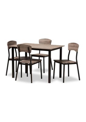 Marcus Modern Industrial Black Metal and Rustic Oak Brown Finished Wood 5-Piece Dining Set