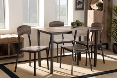 Marcus Modern Industrial Black Metal and Rustic Oak Brown Finished Wood 5-Piece Dining Set