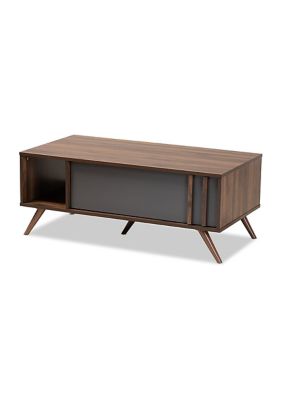 Naoki Modern and Contemporary Two-Tone Grey and Walnut Finished Wood 1-Drawer Coffee Table