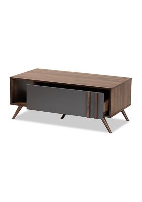 Naoki Modern and Contemporary Two-Tone Grey and Walnut Finished Wood 1-Drawer Coffee Table