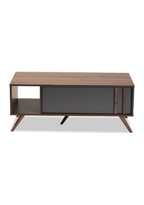 Naoki Modern and Contemporary Two-Tone Grey and Walnut Finished Wood 1-Drawer Coffee Table