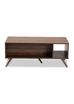 Naoki Modern and Contemporary Two-Tone Grey and Walnut Finished Wood 1-Drawer Coffee Table