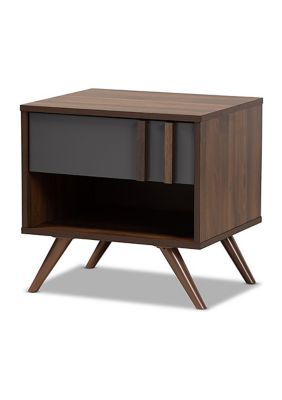 Naoki Modern and Contemporary Two-Tone Grey and Walnut Finished Wood 1-Drawer Nightstand