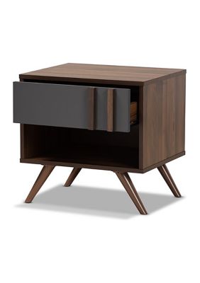 Naoki Modern and Contemporary Two-Tone Grey and Walnut Finished Wood 1-Drawer Nightstand