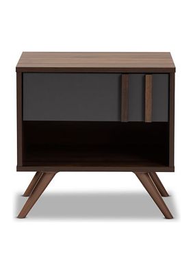 Naoki Modern and Contemporary Two-Tone Grey and Walnut Finished Wood 1-Drawer Nightstand