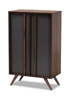 Naoki Modern and Contemporary Two-Tone Grey and Walnut Finished Wood 2-Door Shoe Cabinet