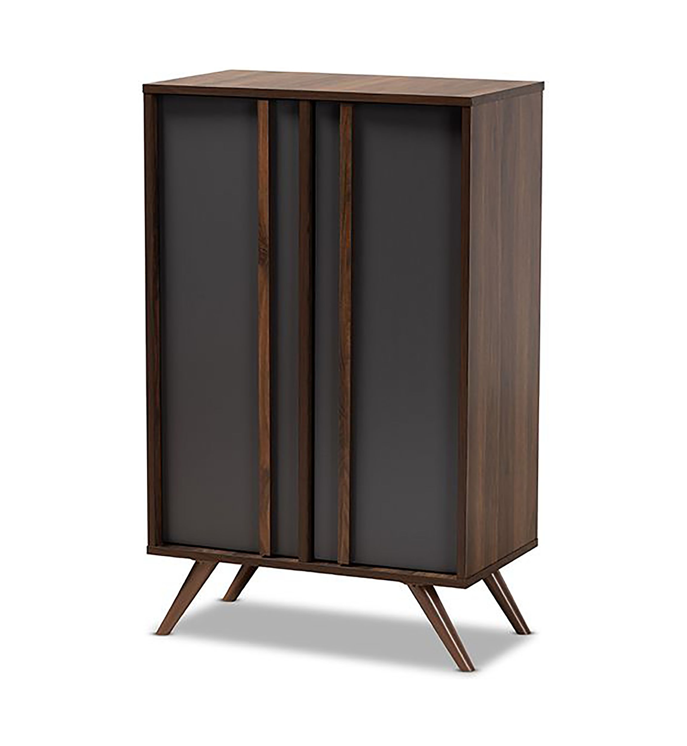 Naoki Modern and Contemporary Two-Tone Grey and Walnut Finished Wood 2-Door Shoe Cabinet