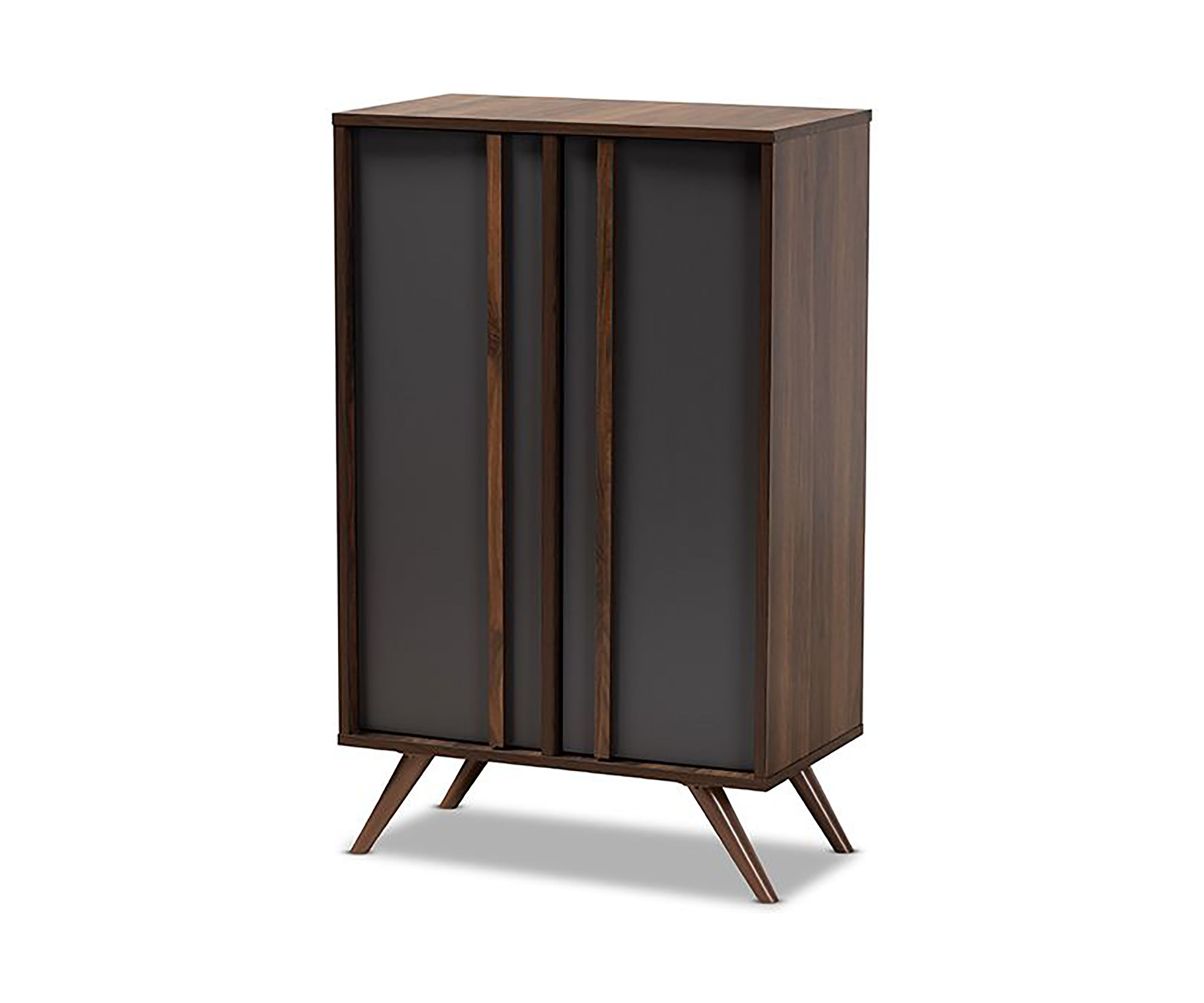 Naoki Modern and Contemporary Two-Tone Grey and Walnut Finished Wood 2-Door Shoe Cabinet