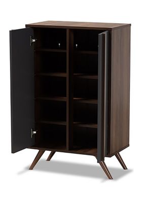 Naoki Modern and Contemporary Two-Tone Grey and Walnut Finished Wood 2-Door Shoe Cabinet