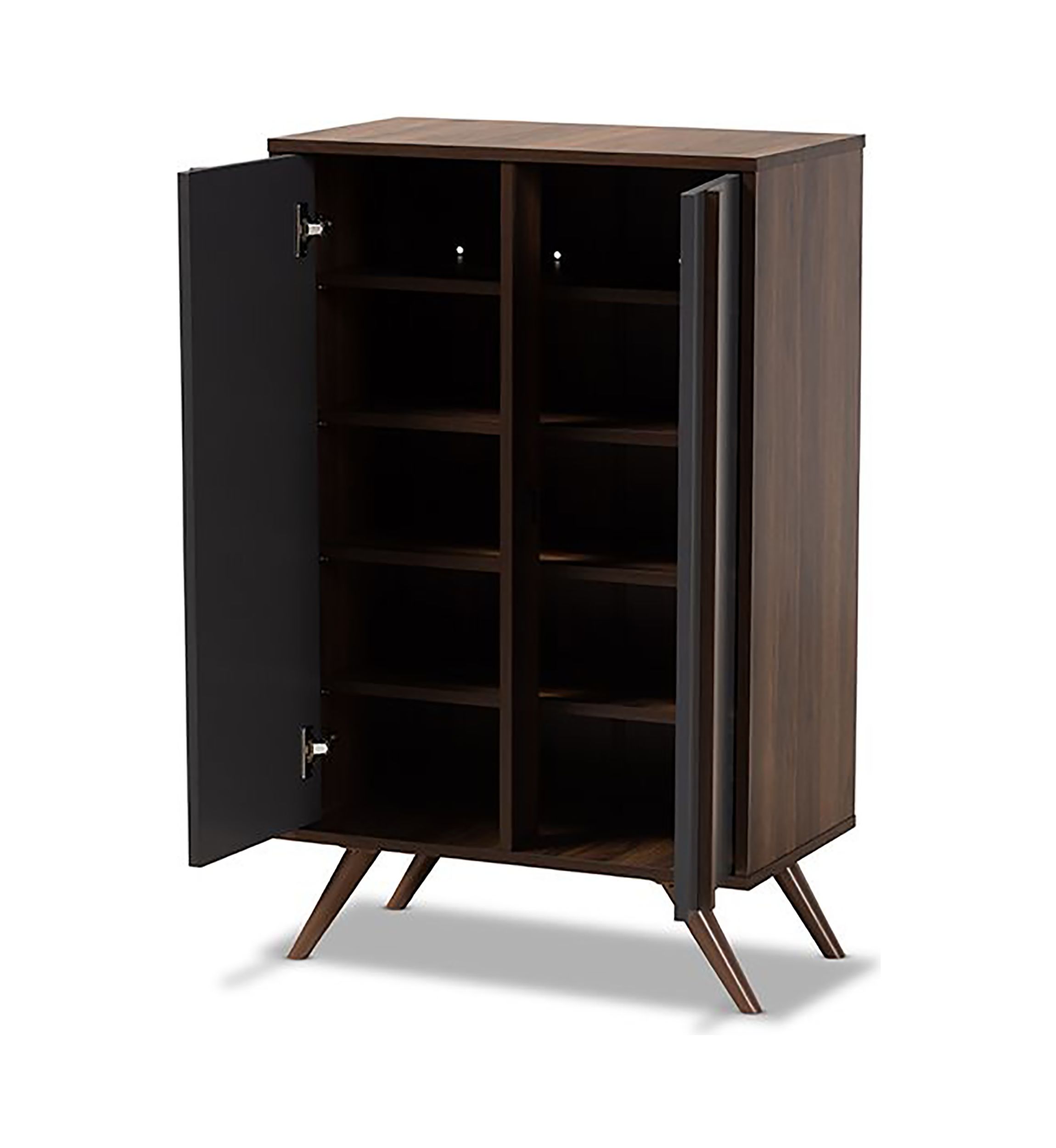 Naoki Modern and Contemporary Two-Tone Grey and Walnut Finished Wood 2-Door Shoe Cabinet
