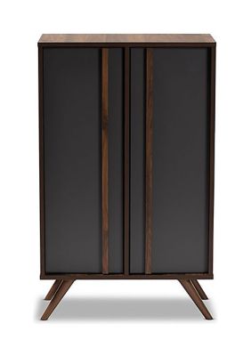 Naoki Modern and Contemporary Two-Tone Grey and Walnut Finished Wood 2-Door Shoe Cabinet