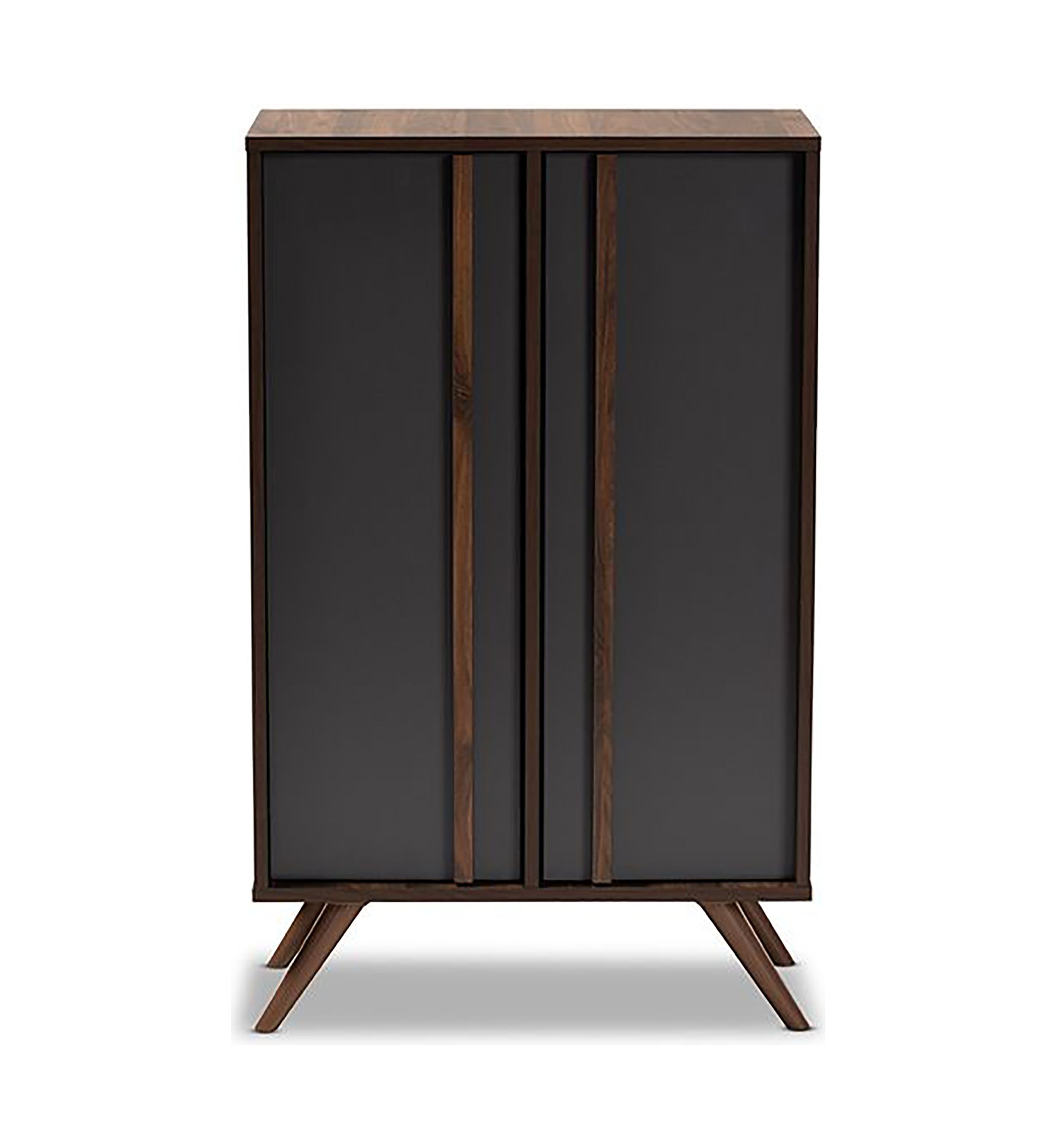 Naoki Modern and Contemporary Two-Tone Grey and Walnut Finished Wood 2-Door Shoe Cabinet
