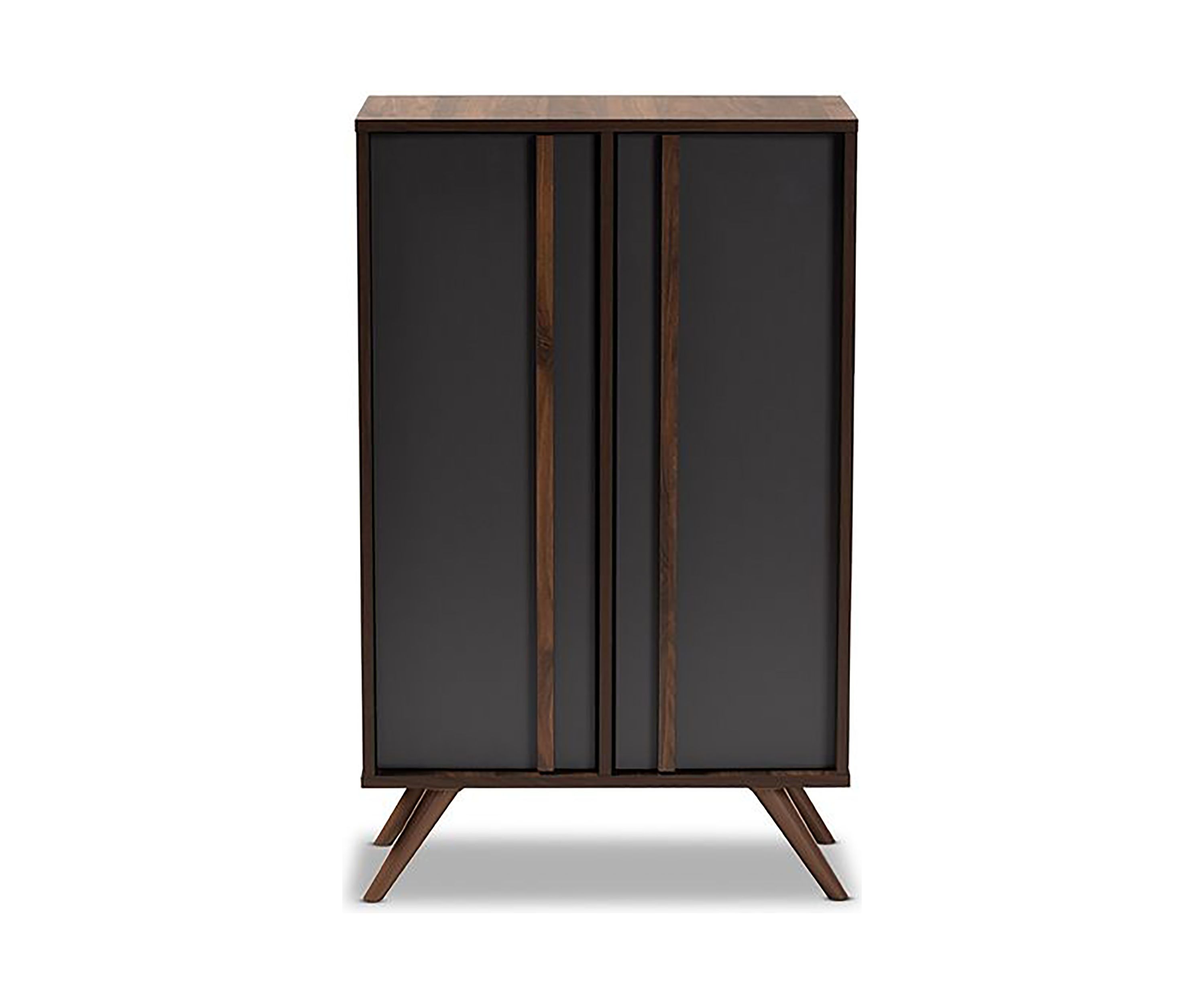 Naoki Modern and Contemporary Two-Tone Grey and Walnut Finished Wood 2-Door Shoe Cabinet