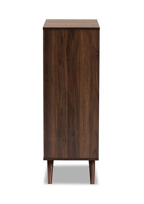 Naoki Modern and Contemporary Two-Tone Grey and Walnut Finished Wood 2-Door Shoe Cabinet