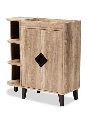 Wales Modern and Contemporary Rustic Oak Finished Wood 2-Door Shoe Storage Cabinet with Open Shelves