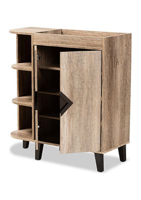 Wales Modern and Contemporary Rustic Oak Finished Wood 2-Door Shoe Storage Cabinet with Open Shelves