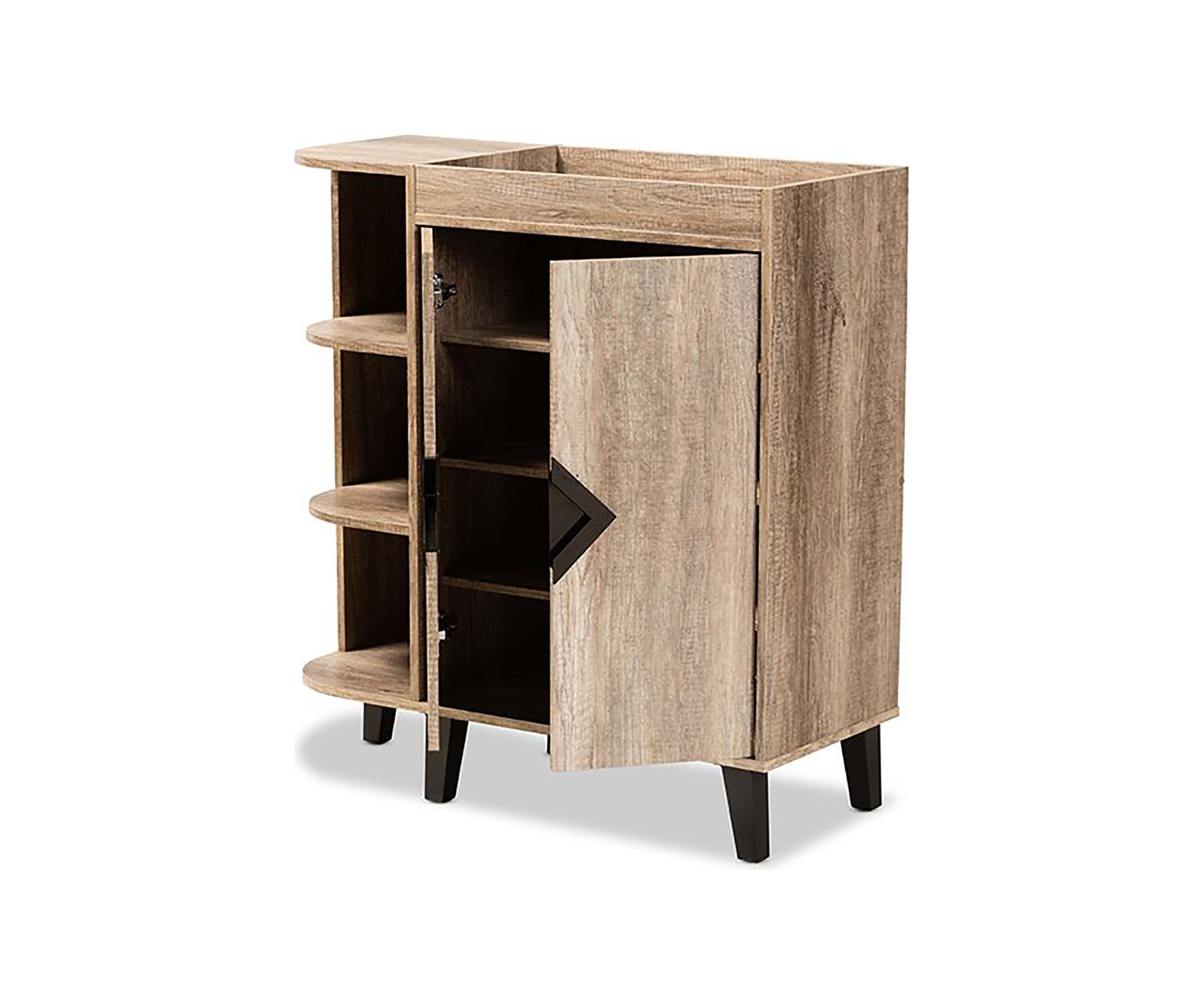 Wales Modern and Contemporary Rustic Oak Finished Wood 2-Door Shoe Storage Cabinet with Open Shelves