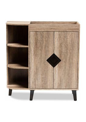 Wales Modern and Contemporary Rustic Oak Finished Wood 2-Door Shoe Storage Cabinet with Open Shelves