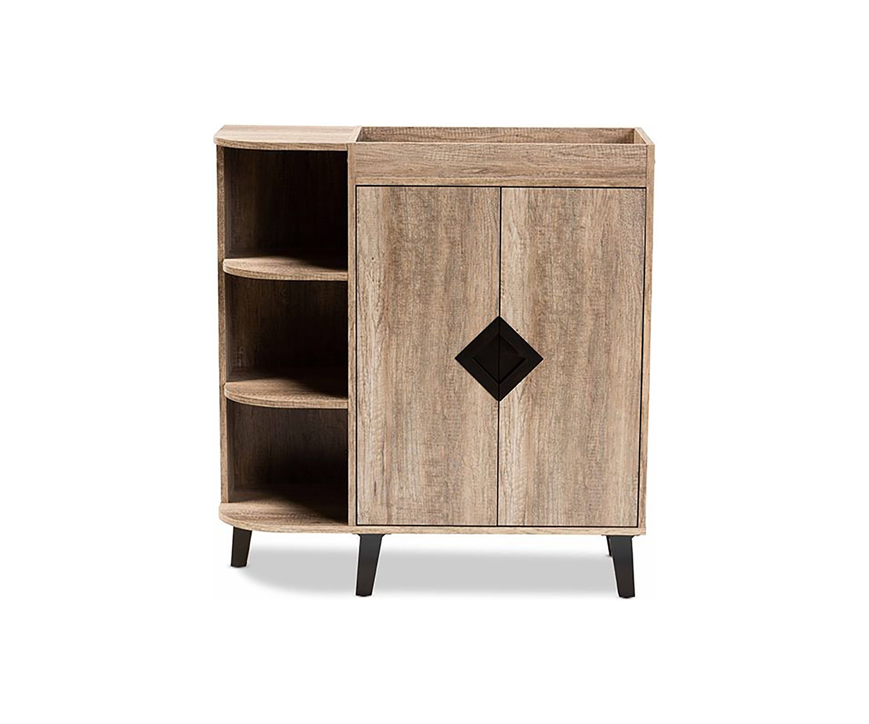 Wales Modern and Contemporary Rustic Oak Finished Wood 2-Door Shoe Storage Cabinet with Open Shelves