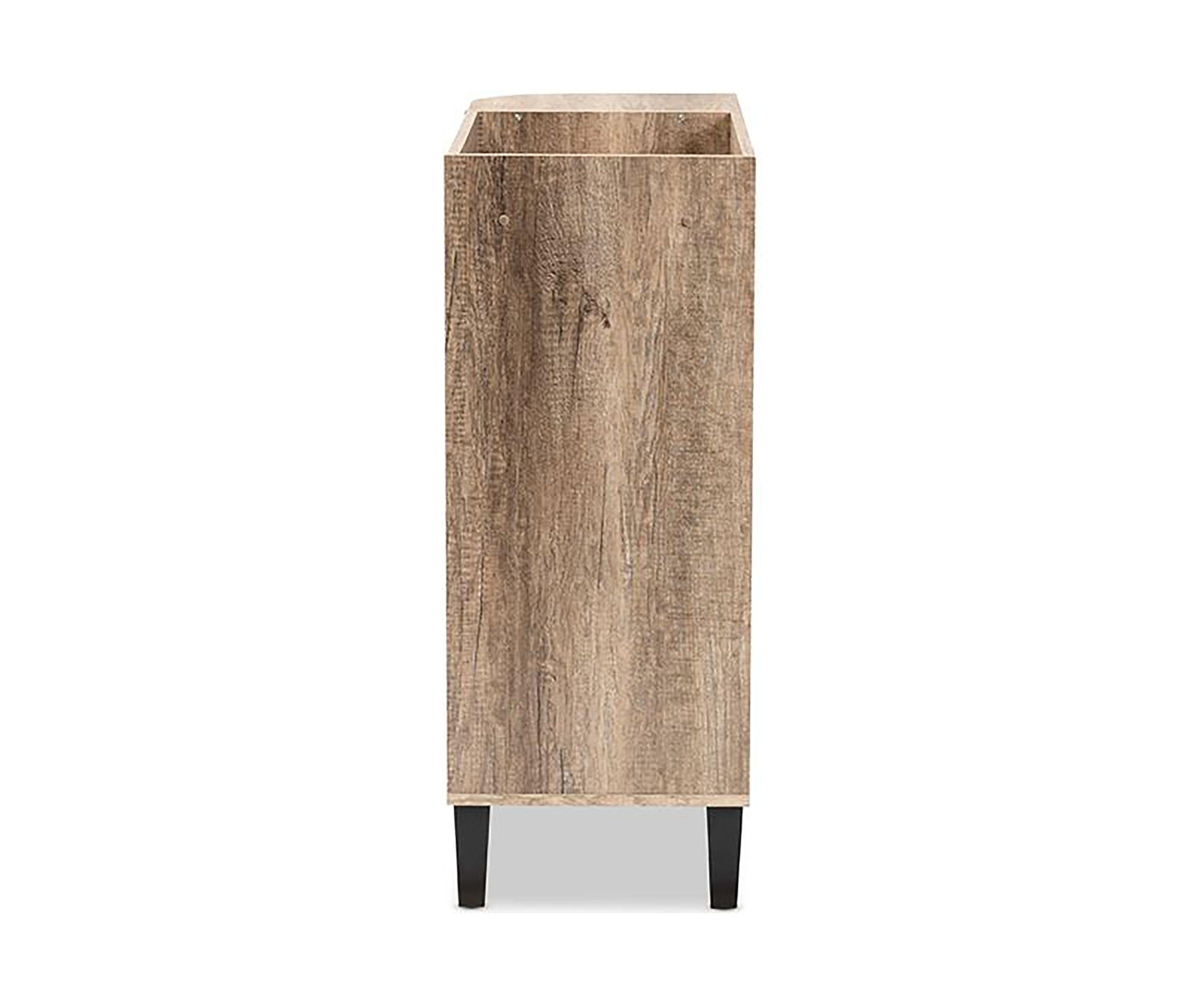 Wales Modern and Contemporary Rustic Oak Finished Wood 2-Door Shoe Storage Cabinet with Open Shelves