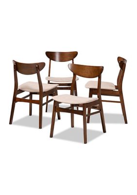 Parlin Mid-Century Modern Transitional Light Beige Fabric Upholstered and Walnut Brown Finished Wood 4-Piece Dining Chair Set