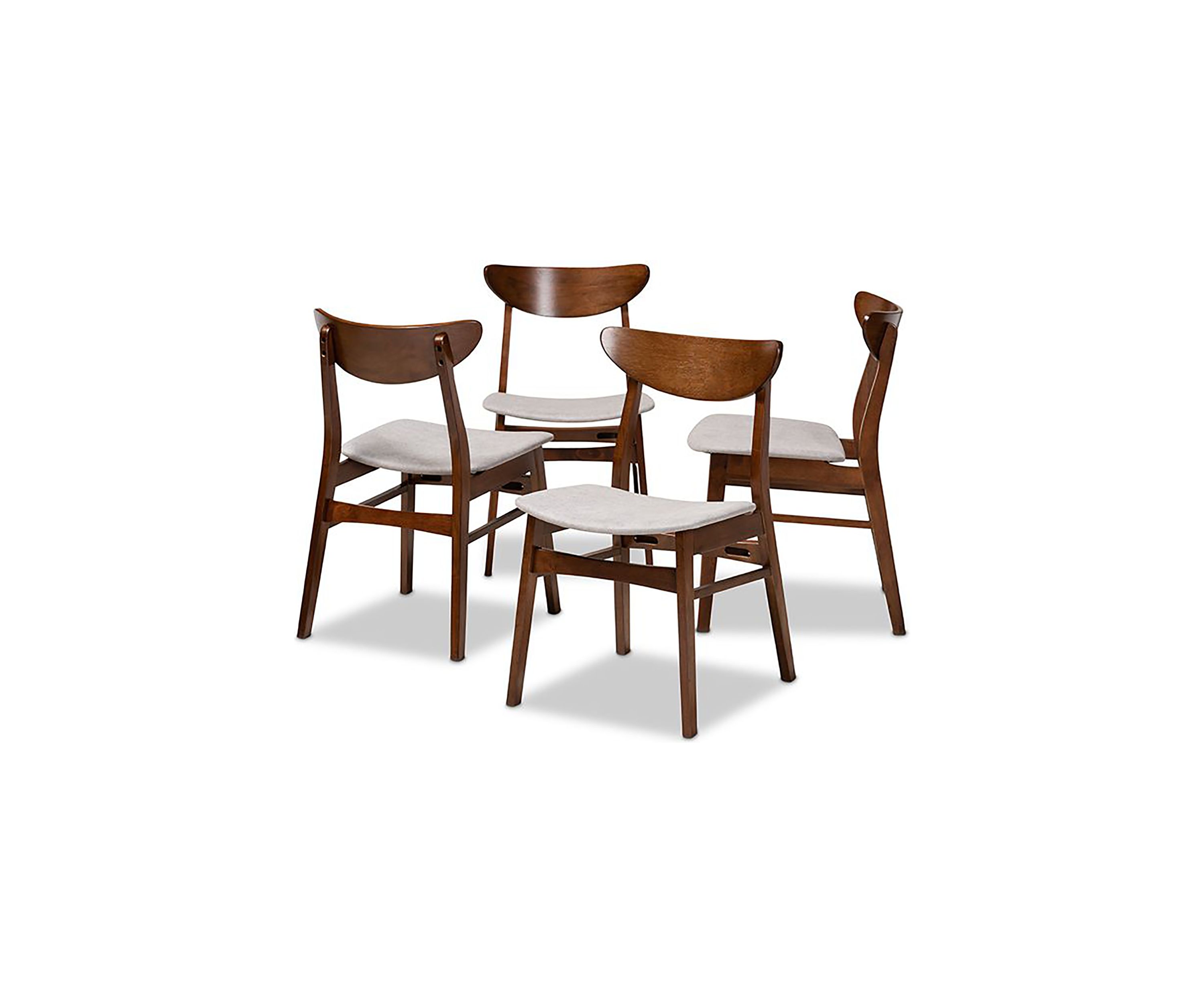 Parlin Mid-Century Modern Transitional Light Grey Fabric Upholstered and Walnut Brown Finished Wood 4-Piece Dining Chair Set