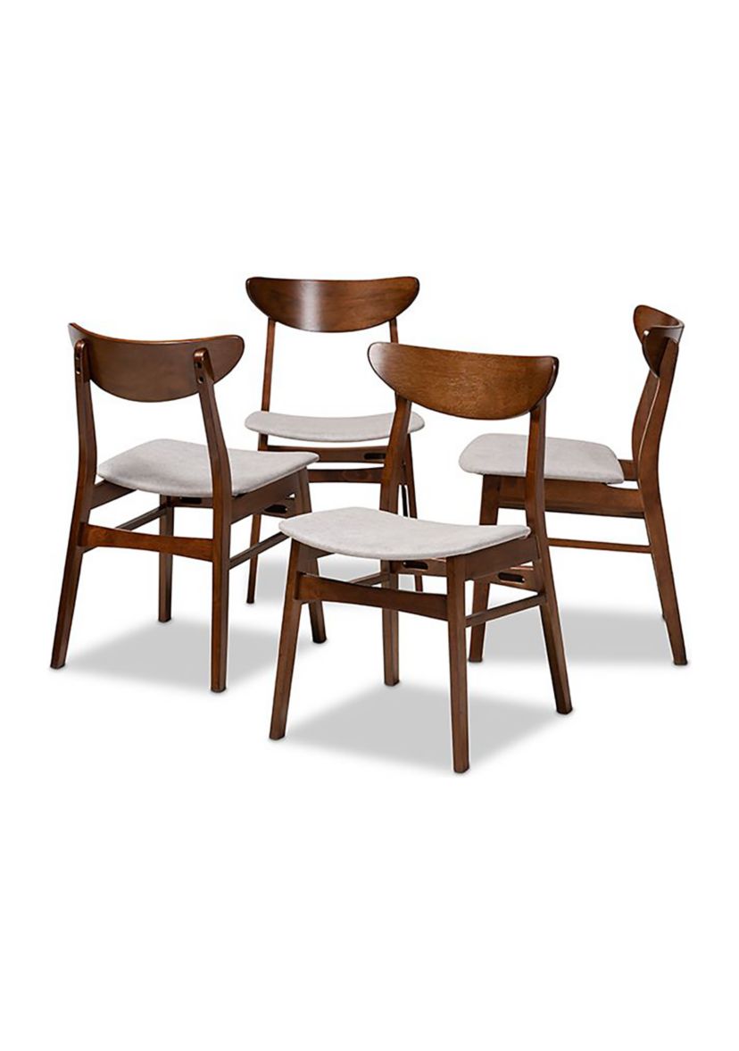 Parlin Mid-Century Modern Transitional Light Grey Fabric Upholstered and Walnut Brown Finished Wood 4-Piece Dining Chair Set