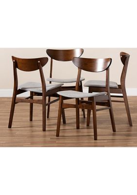 Parlin Mid-Century Modern Transitional Light Grey Fabric Upholstered and Walnut Brown Finished Wood 4-Piece Dining Chair Set