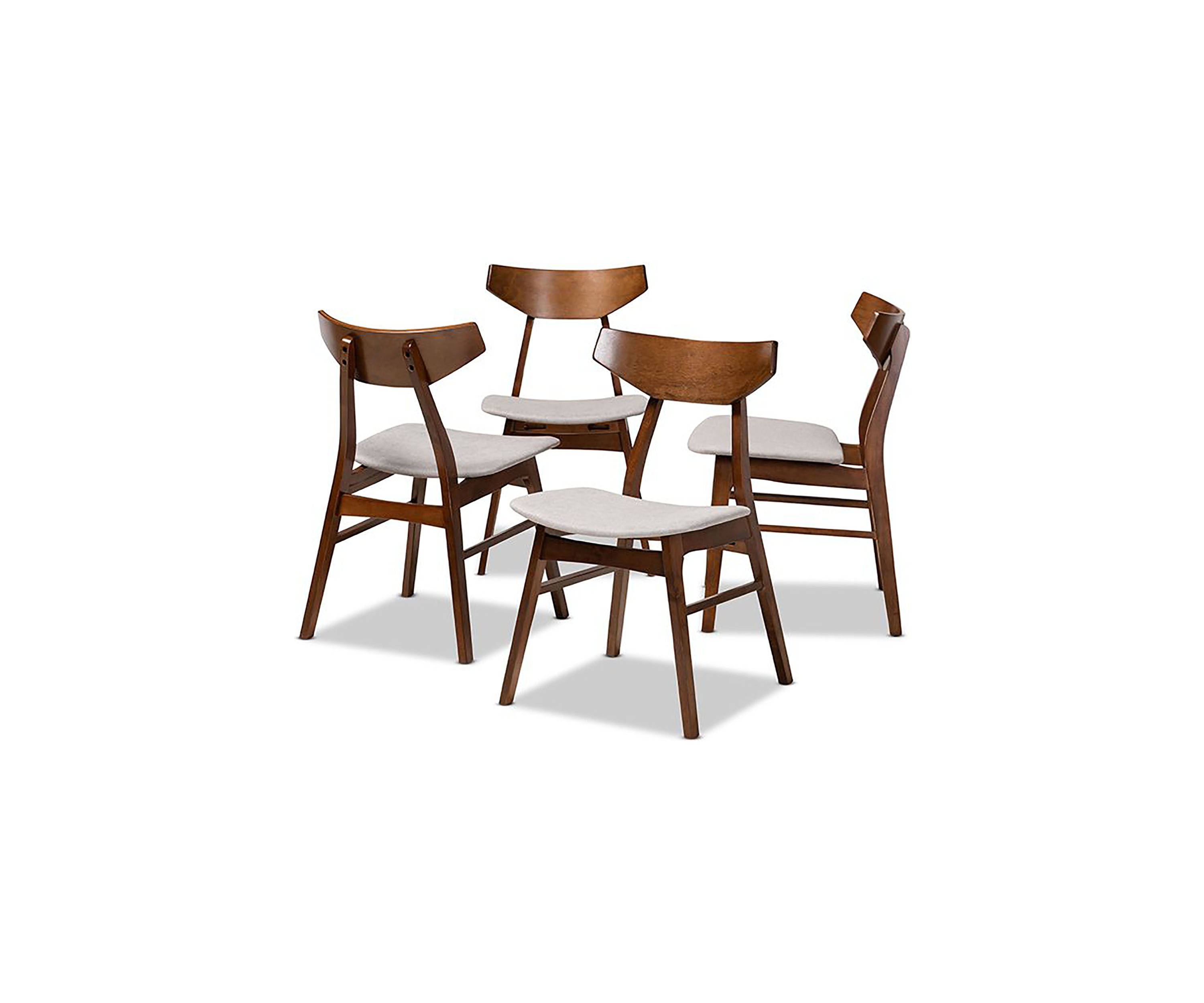 Danica Mid-Century Modern Transitional Light Grey Fabric Upholstered and Walnut Brown Finished Wood 4-Piece Dining Chair Set