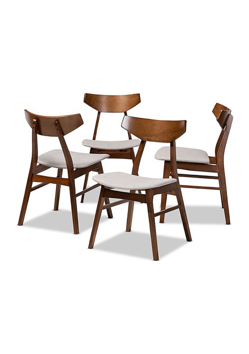 Danica Mid-Century Modern Transitional Light Grey Fabric Upholstered and Walnut Brown Finished Wood 4-Piece Dining Chair Set