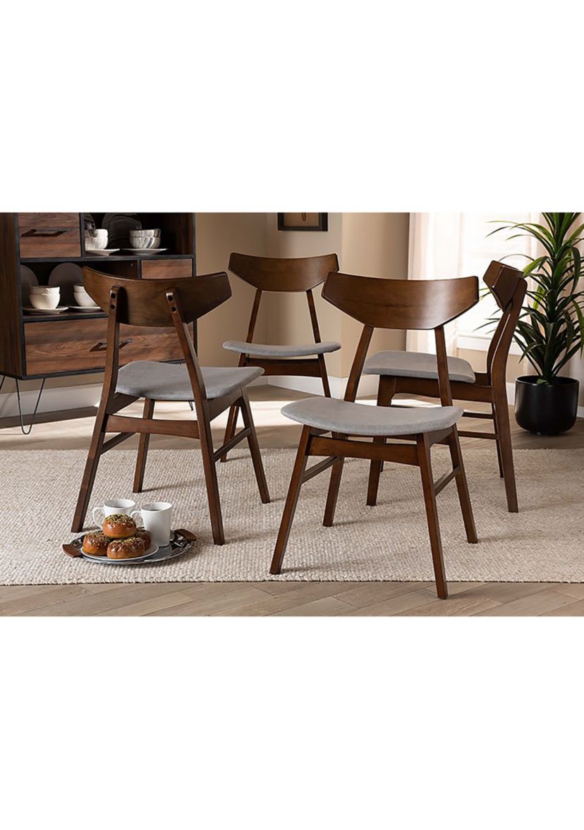 Danica Mid-Century Modern Transitional Light Grey Fabric Upholstered and Walnut Brown Finished Wood 4-Piece Dining Chair Set