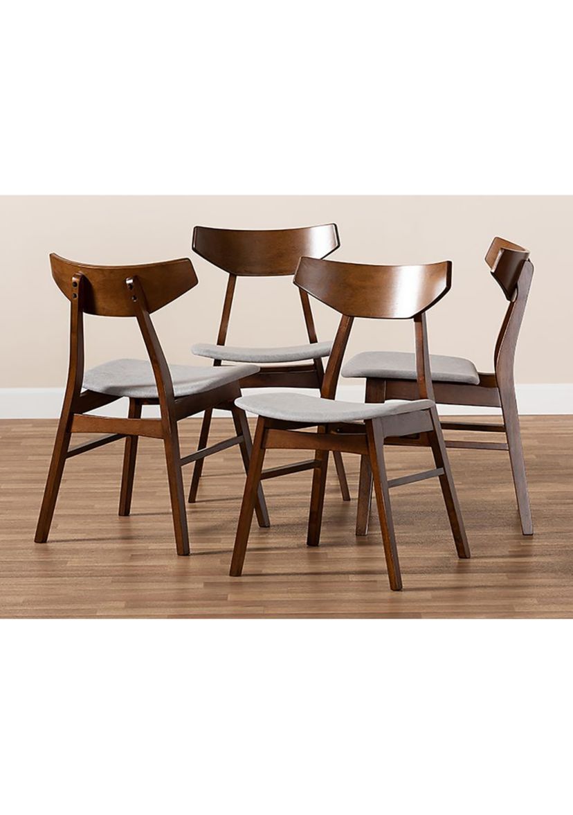 Danica Mid-Century Modern Transitional Light Grey Fabric Upholstered and Walnut Brown Finished Wood 4-Piece Dining Chair Set