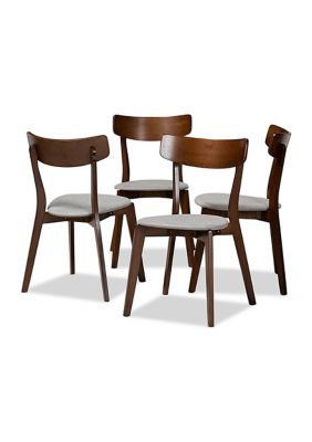 Iora Mid-Century Modern Transitional Light Grey Fabric Upholstered and Walnut Brown Finished Wood 4-Piece Dining Chair Set