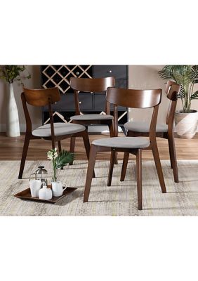 Iora Mid-Century Modern Transitional Light Grey Fabric Upholstered and Walnut Brown Finished Wood 4-Piece Dining Chair Set