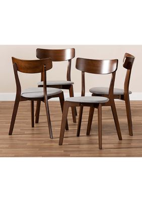 Iora Mid-Century Modern Transitional Light Grey Fabric Upholstered and Walnut Brown Finished Wood 4-Piece Dining Chair Set